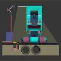 Modern Blue Computer Workstation With Control Console Platform And Mobile Stand
