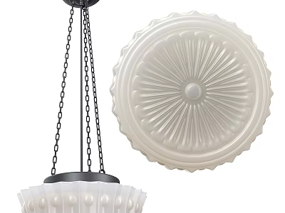 Elegant White Glass Chandelier With Radiant Pattern And Black Chain Hanging Design 3d model
