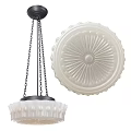 Elegant White Glass Chandelier With Radiant Pattern And Black Chain Hanging Design