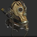 Character Mechanical Vintage Gas Mask Design With Leather Straps Metal Components And Worn Texture