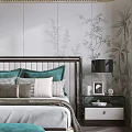 Elegant Modern Bedroom Interior With Green Velvet Bench Palm Tree Wall Decor And Bedside Lamps