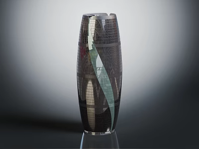 Modern Architectural Tower Featuring Sleek Grid Pattern And Reflective Glass Surface 3d model
