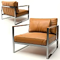 Brown Leather Single Sofa With Metal Frame Modern Stylish Design And Comfortable Seat