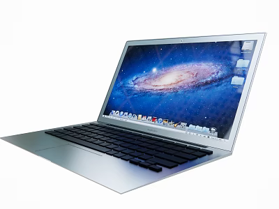 Silver Open Laptop With Galaxy Desktop Display And Black Keyboard 3d model
