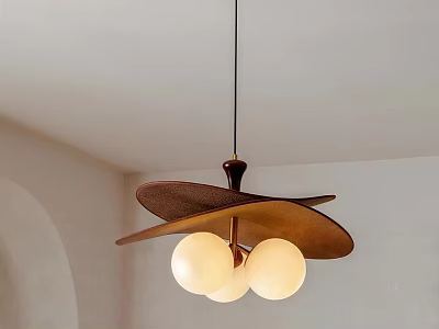 Modern Leaf Shaped Pendant Light with Three White Globe Bulbs and Minimalist Design 3d model