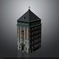 Classic Red Brick Building With Black Roof Green Edge And Golden Dome Top
