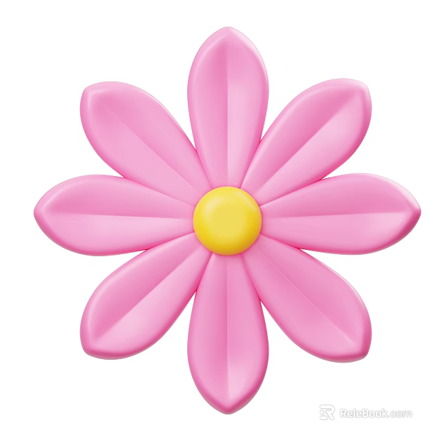 Vibrant Pink Flower With Yellow Center And Soft Petals Design 3d model 