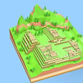 Cartoon Scene 3D World Famous Landmarks Models With Green Bases And Trees