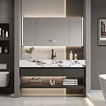 Modern Bathroom Vanity With LED Mirror Marble Countertop Storage Shelves Towels And Toiletries