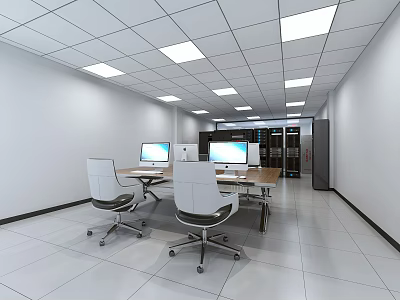 Professional Server Room Interior With Server Racks Computers And Work Desks 3d model