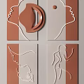 Abstract Geometric Wall Decor With Brown Beige Tones And Abstract Line Art Panels