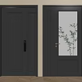Two Gray Hinged Doors With Ribbed Glass Panel And Metal Handles 3d model