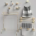 Modern Bathroom Washing Essentials With Golden Racks Gray Towels And Wall Mounted Holders