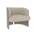 Comfortable Beige Fabric Armchair with Wooden Arms and Modern Design