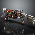 Sci Fi Metallic Weapon With Orange Red Components Scope And Complex Design 3d model