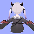 Anime Character With Gray Twin Tails Demon Horns Wings And Panda Bag