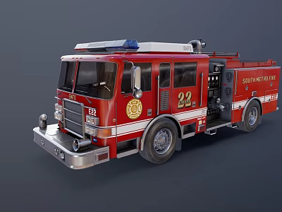 Red Southlake Fire Truck Number 22 Functional Vehicle Featuring Department Badge And Rescue Gear 3d model