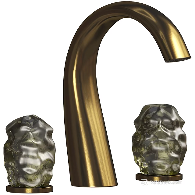 Brushed Gold Modern Bathroom Faucet With Sleek Knobs And Polished Finish 3d model
