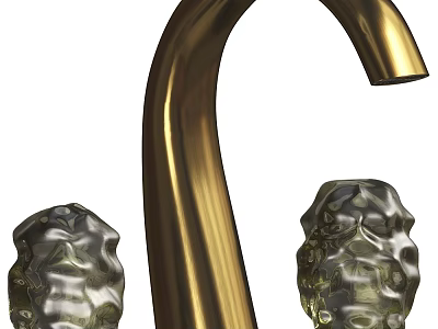 Brushed Gold Modern Bathroom Faucet With Sleek Knobs And Polished Finish 3d model