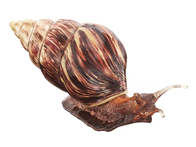 Reptile Snail With Spiral Shell And Brown Beige Striped Body 3d model