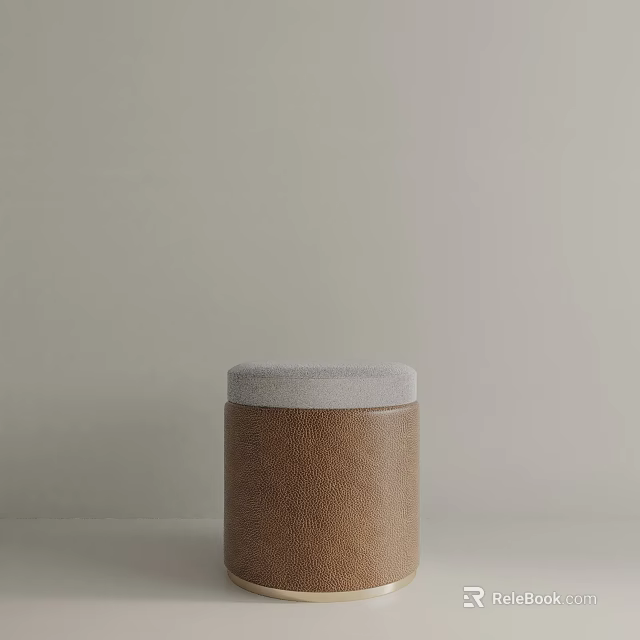 Stylish Brown Leather Side Table with Light Gray Padded Top for Modern Living Spaces 3d model 