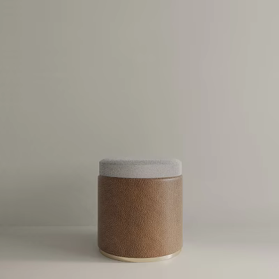 Stylish Brown Leather Side Table with Light Gray Padded Top for Modern Living Spaces 3d model