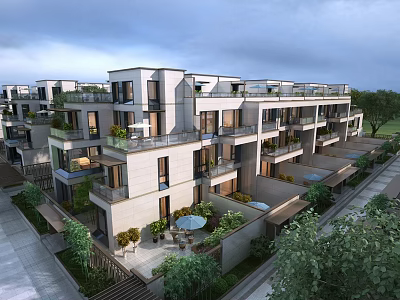 Aerial Planning of Modern Townhouses with Green Terraces and Organized Layout 3d model