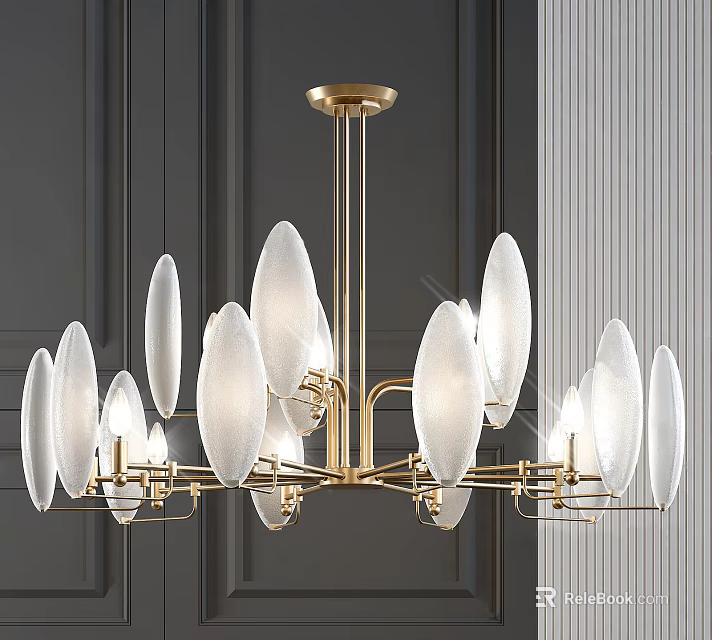 Modern Elegant Chandelier With Golden Frame And White Translucent Shades For Home Interior 3d model 