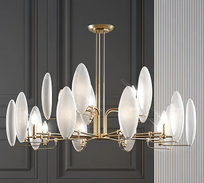 Modern Elegant Chandelier With Golden Frame And White Translucent Shades For Home Interior 3d model