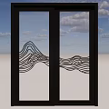 Modern Double Doors with Black Frame Glass Panels and Wavy Line Pattern