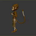 Cartoon Style Monkey Character In Yellow Outfit With Hat And Pointing Gesture