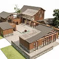 Chinese Style Detached Villa Featuring Wooden Structure Tile Roof And Courtyard Greenery