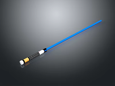 Long Blue Rod With Black White Stripes And Yellow Tip On Gray Surface 3d model