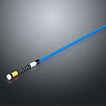 Long Blue Rod With Black White Stripes And Yellow Tip On Gray Surface