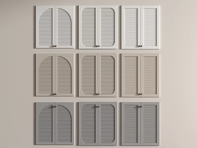 Various Colored Shutter Panels Arranged In Three Rows For Home Decor 3d model