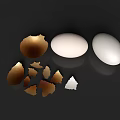 Fresh Whole Eggs With Broken Eggshells On Dark Reflective Surface