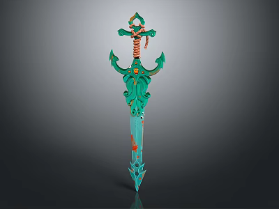 Ornate Teal Sword With Intricate Patterns Gold Accents And Decorative Details 3d model