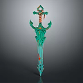 Ornate Teal Sword With Intricate Patterns Gold Accents And Decorative Details