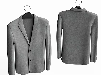 Gray Suit Jacket Front and Back View Hanging on Hanger Tailored Formal Wear Design 3d model