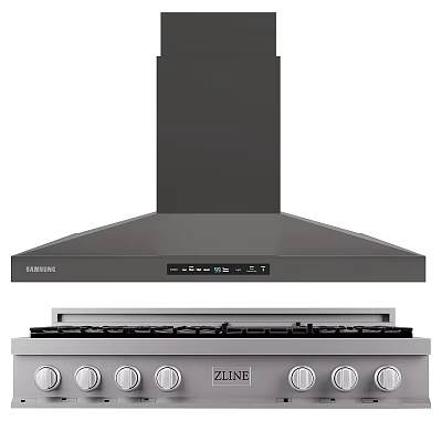 Modern Kitchen Appliances With Samsung Range Hood And ZLINE Gas Stove 3d model