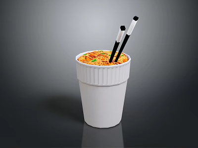 Hot Instant Noodles In White Paper Cup With Black And White Chopsticks 3d model
