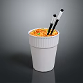 Hot Instant Noodles In White Paper Cup With Black And White Chopsticks