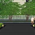 Lush Garden Landscape With Trees Greenery Seating Area Bar Counter And Hanging Lights