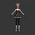 Anime Style Character With Orange Hair Black White Dress Gloves And Hair Accessories