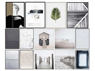 Diverse Wall Art Collection With Palm Leaf Beach House Pier And Abstract Textures 3d model