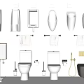 Modern Toilet Display With Various Styles And Bathroom Accessories Bidet Towel Racks Trash Bin