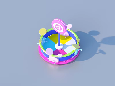 Colorful Circular Household Decorative Item With Lollipop Shaped Pole And Pink Blue Base Rings 3d model