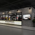 LEE AUTO 4S Store Interior With Brick Wall Bar Counter Large Screen And Car