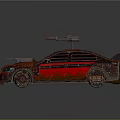 Red And Black Custom Modified Car With Roof Mounted Weapons And Armored Exterior