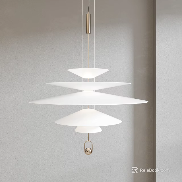 Modern Minimalist Chandelier With White Layered Discs For Interior Lighting 3d model 